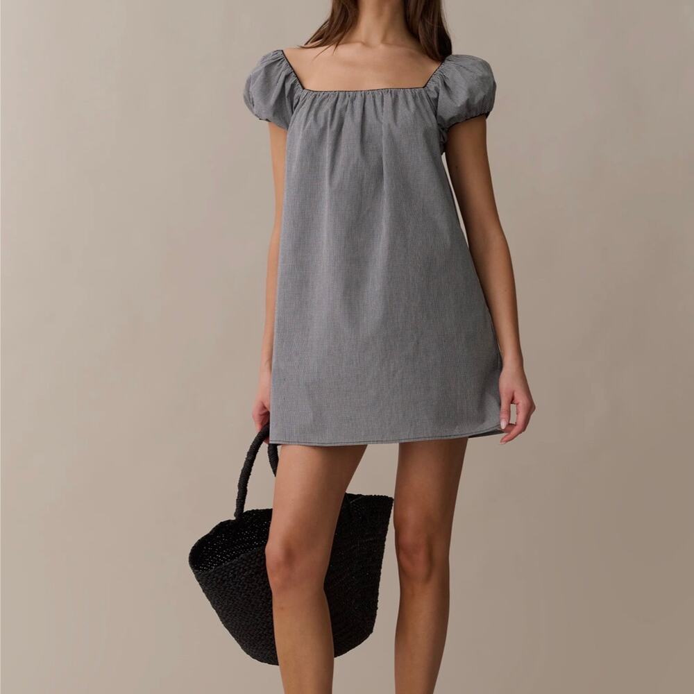 Kourt Few Moda Black Micro Gingham Puff Sleeve Nya Mini Dress S Coquette Dainty